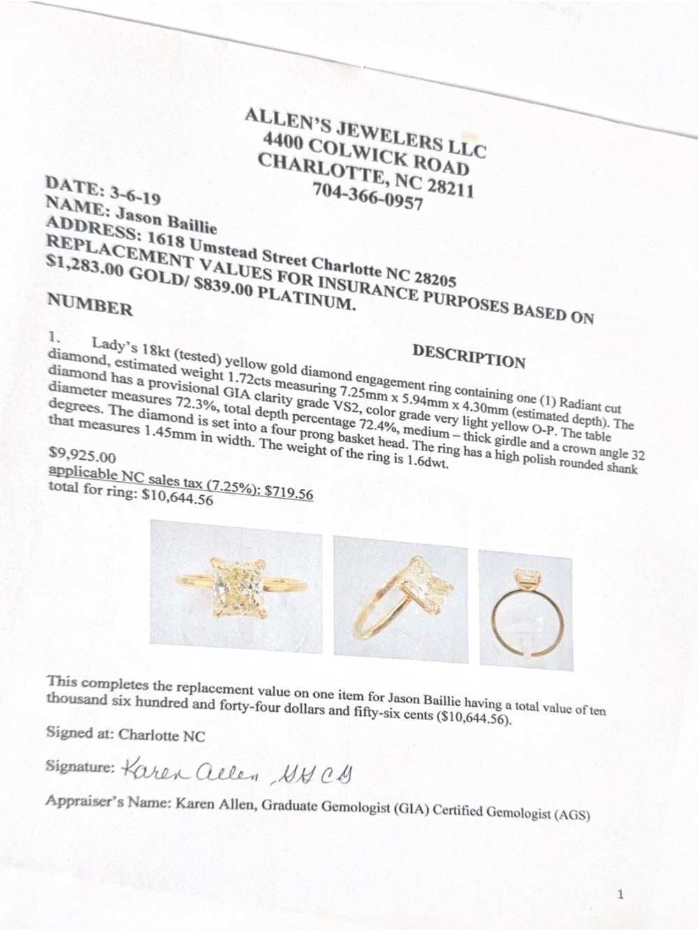 Gold Solitaire with very light Yellow Diamond - Women's Ring - Picture 4 of 8